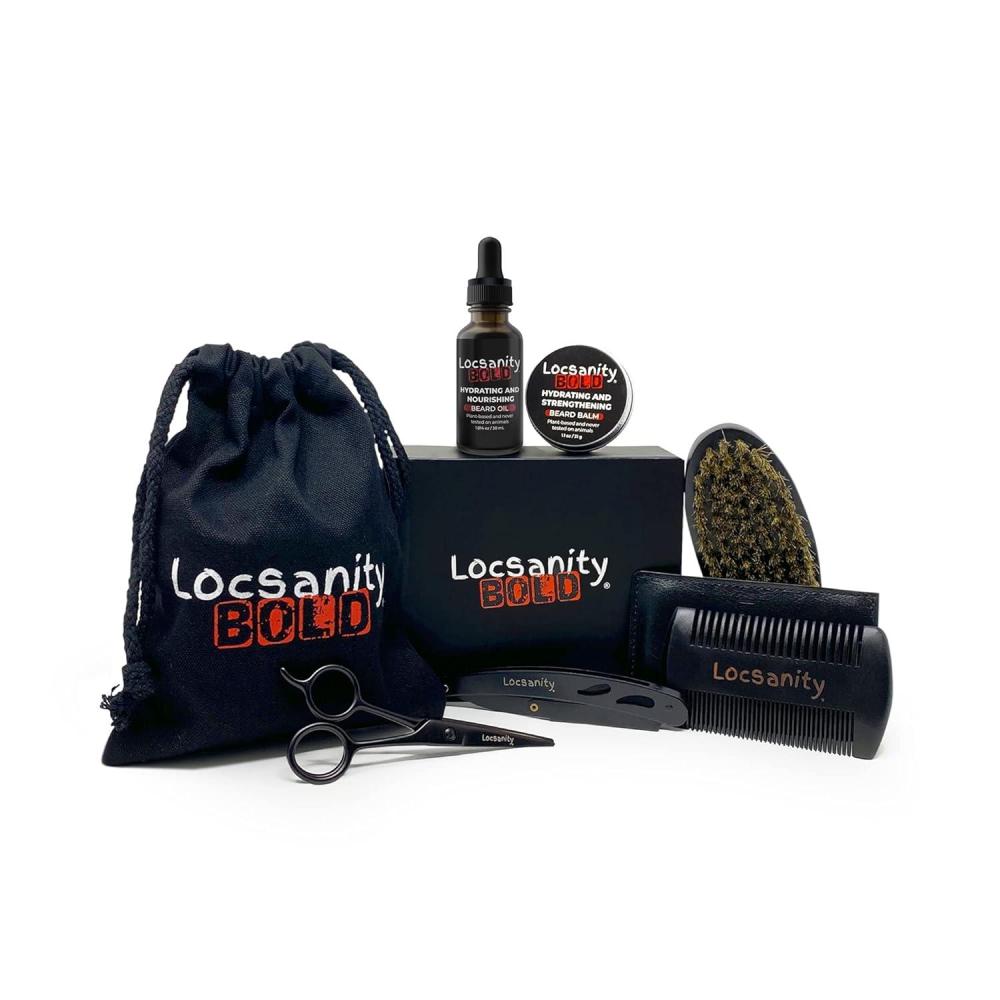 imageLocsanity BOLD Beard Kit Beard Growth Kit Beard Grooming Kit Growth Oil Balm Conditioner Brush Comb Mustache Scissor Storage Bag Beard Care ampamp Trimming Trimmer Kit Gifts for Men Him