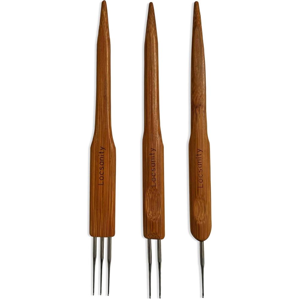 imageLocsanity Dreadlocks Tool Single Double and Triple Set Tapered Crochet Needle Bamboo Handle Dreadlocks 5