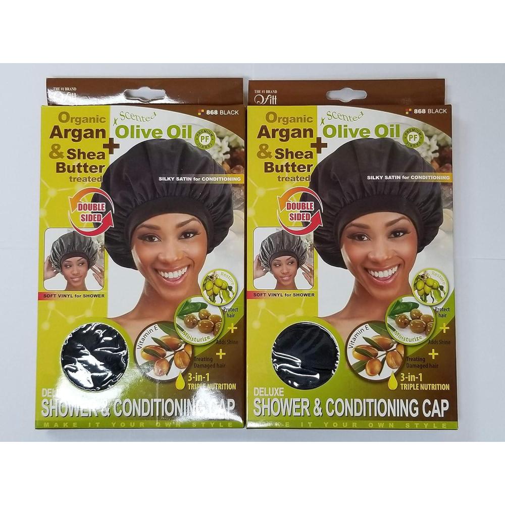 imageQfitt Organic Argan Oil ampamp Shea Butter Shower ampamp Conditioning Cap 2 Pack