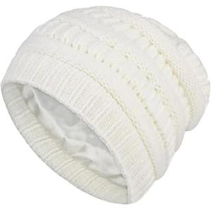 Locsanity Handmade Satin Lined Winter Knit Beanie(Beige)