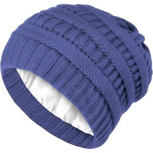 Locsanity Handmade Satin Lined Winter Knit Beanie(Navy Blue)