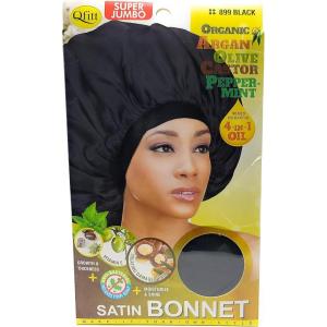 Qfitt Organic Argan + Shea Butter Olive Oil Super Jumbo Satin Bonnet #899 Black