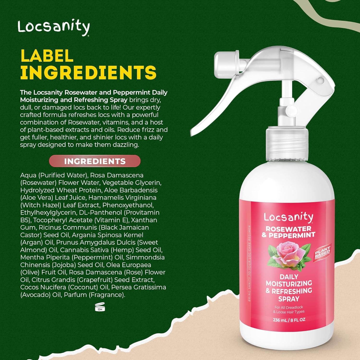 imageLocsanity Daily Moisturizing Refreshing Spray for Locs Dreadlocks Rose Water and Peppermint Hair Scalp Moisturizer Dreadlock Spray Natural Loc Care and Maintenance 12oz8 Ounce