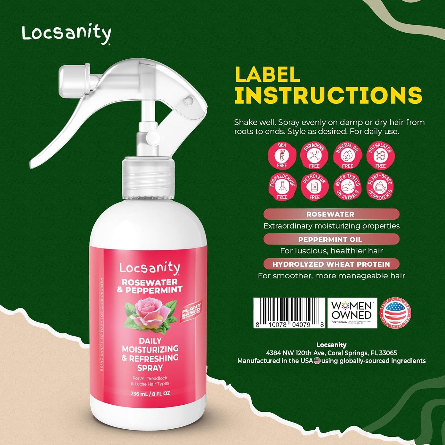 imageLocsanity Daily Moisturizing Refreshing Spray for Locs Dreadlocks Rose Water and Peppermint Hair Scalp Moisturizer Dreadlock Spray Natural Loc Care and Maintenance 12oz8 Ounce