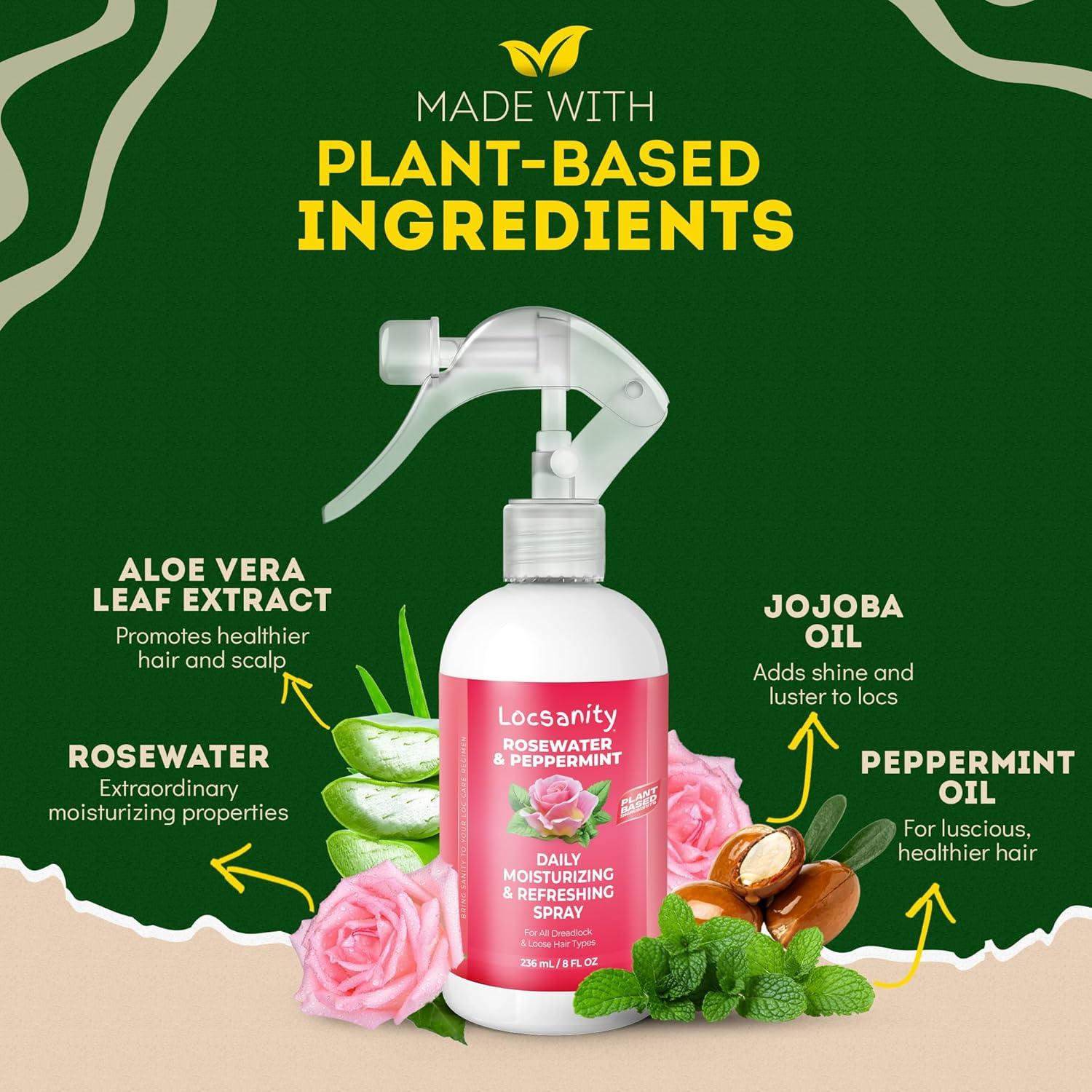 imageLocsanity Daily Moisturizing Refreshing Spray for Locs Dreadlocks Rose Water and Peppermint Hair Scalp Moisturizer Dreadlock Spray Natural Loc Care and Maintenance 12oz8 Ounce