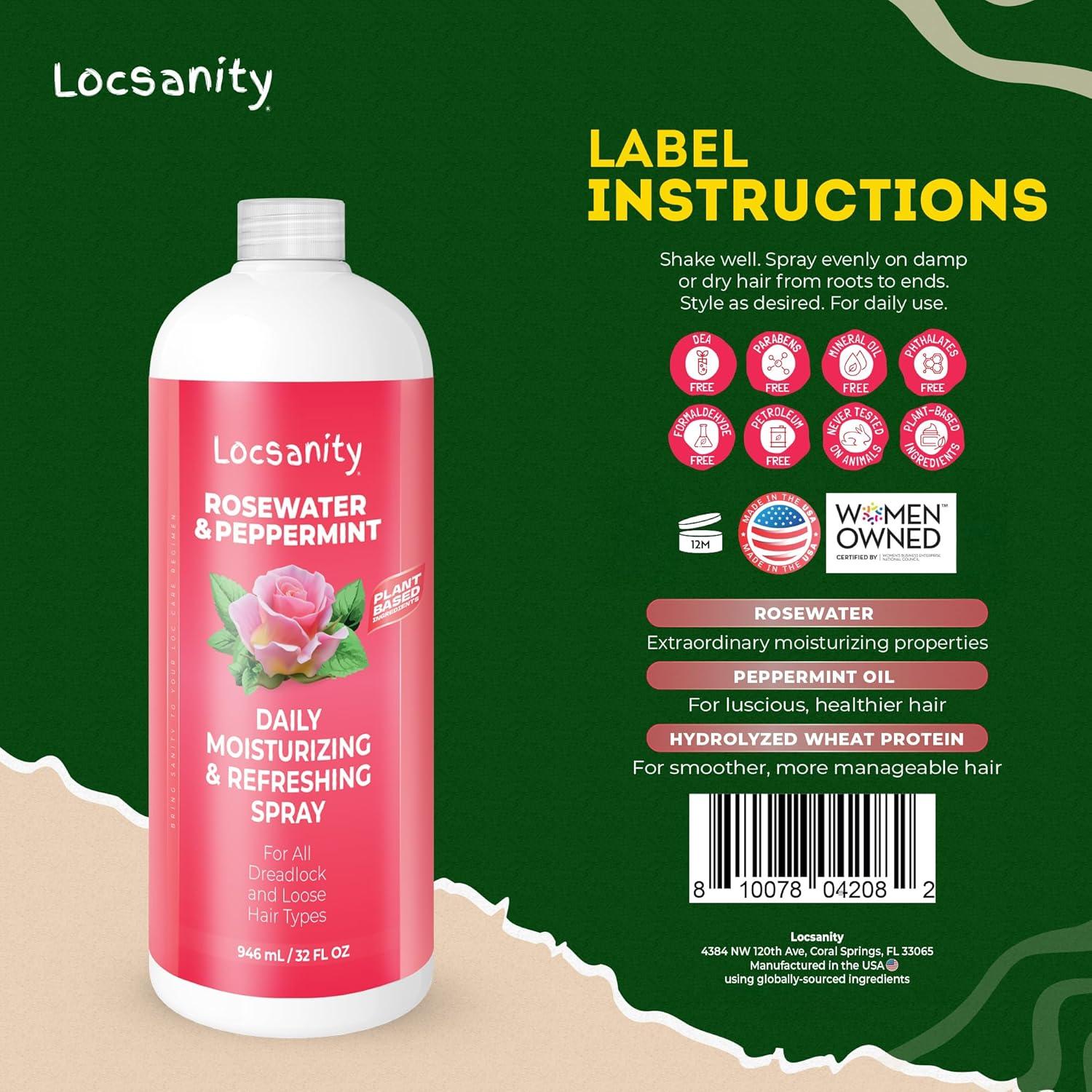 imageLocsanity Daily Moisturizing Refreshing Spray for Locs Dreadlocks Rose Water and Peppermint Hair Scalp Moisturizer Dreadlock Spray Natural Loc Care and Maintenance 12oz32 Fl Oz
