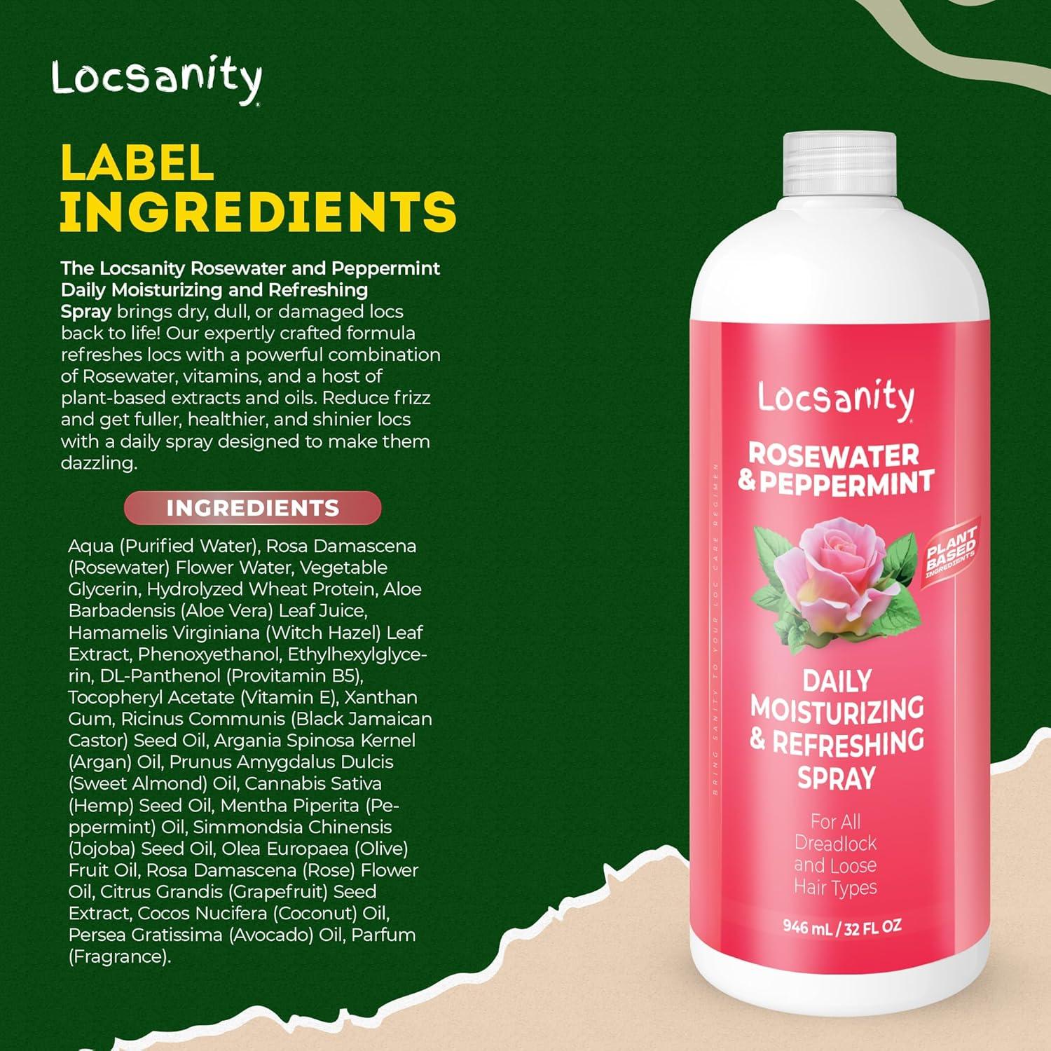 imageLocsanity Daily Moisturizing Refreshing Spray for Locs Dreadlocks Rose Water and Peppermint Hair Scalp Moisturizer Dreadlock Spray Natural Loc Care and Maintenance 12oz32 Fl Oz